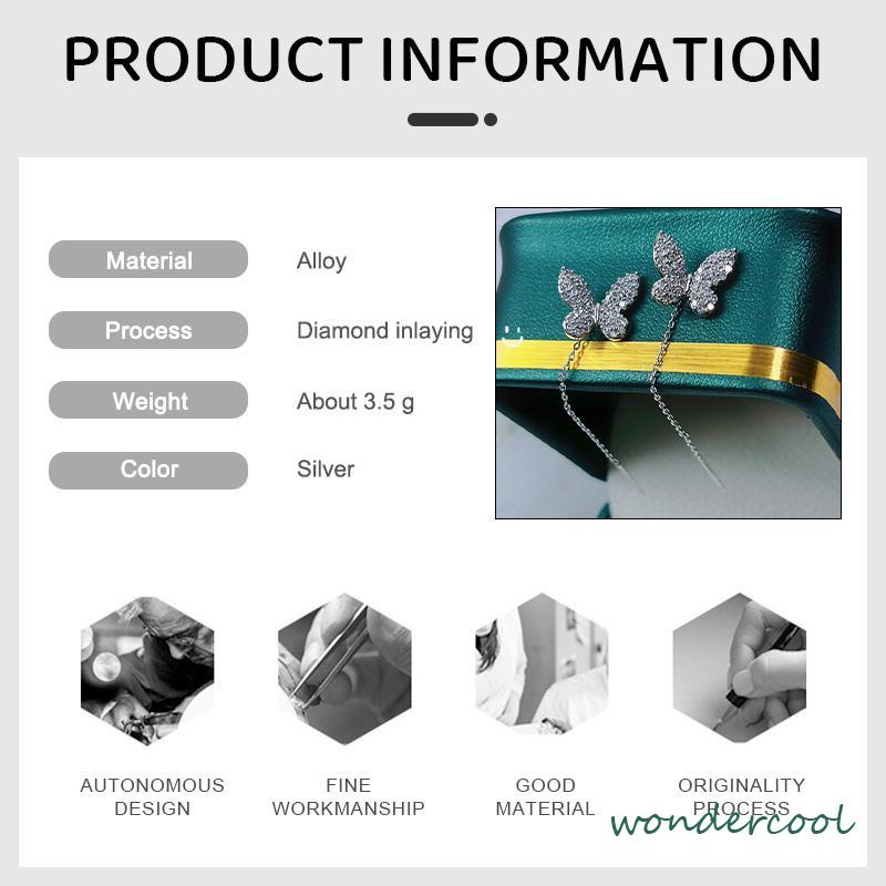 Anting Kupu-kupu Yang Dibor Penuh Rumbai Panjang Garis Telinga Mewah Bermutu Tinggi Wanita-Won