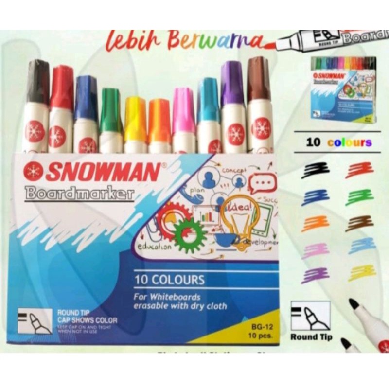 

Spidol Whiteboard Papan Tulis Snowman BG-12 (10 Warna)