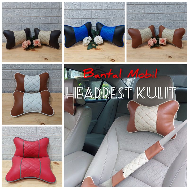 Bantal Mobil Headrest Kulit, Bantal Senderan Kepala, Bantal Leher Mobil Bahan Kulit Sintetis, Bantal