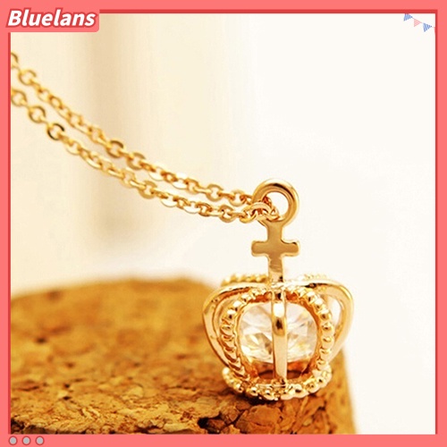 Bluelans Kalung Rantai Dengan Liontin Mahkota Aksen Kubik Zirkonia Untuk Wanita