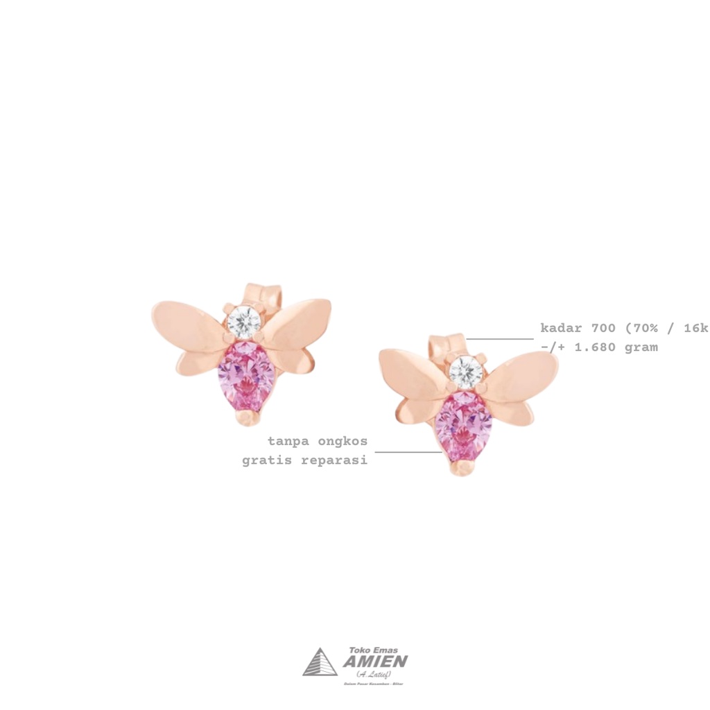 Toko Emas Amien Anting Emas Asli UBS Kadar 700 (70% / 16K) 1.680 Gram - Giwang Emoji Kupu Permata Pi