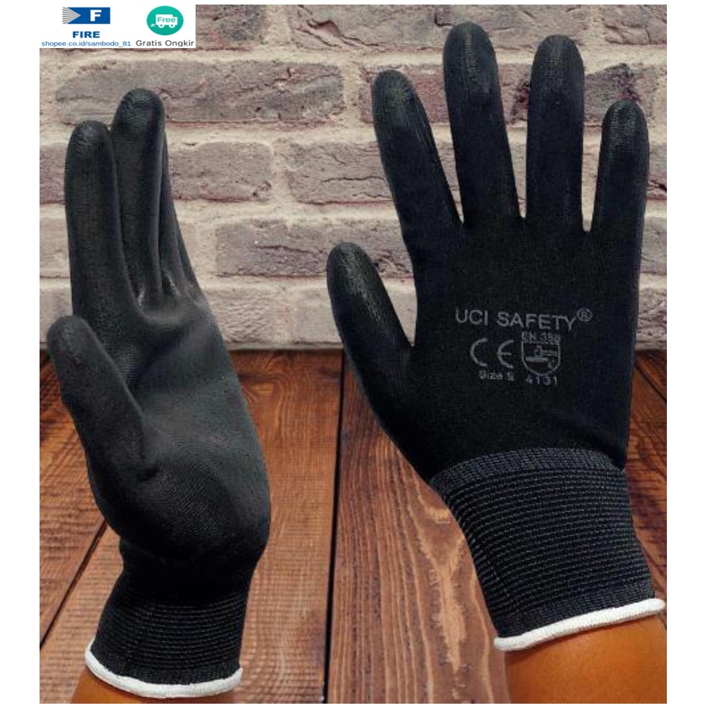 Sarung Tangan Mekanik Montir Berkebun Tukang Telapak Tangan dilapisi karet Bahan Nylon Polyester Elektronik Assembly Static Multi Purpose Polyurethane Kerja Palmfit Safety Gloves Security Dilapisi Karet Industri Pabrik Uci Safety