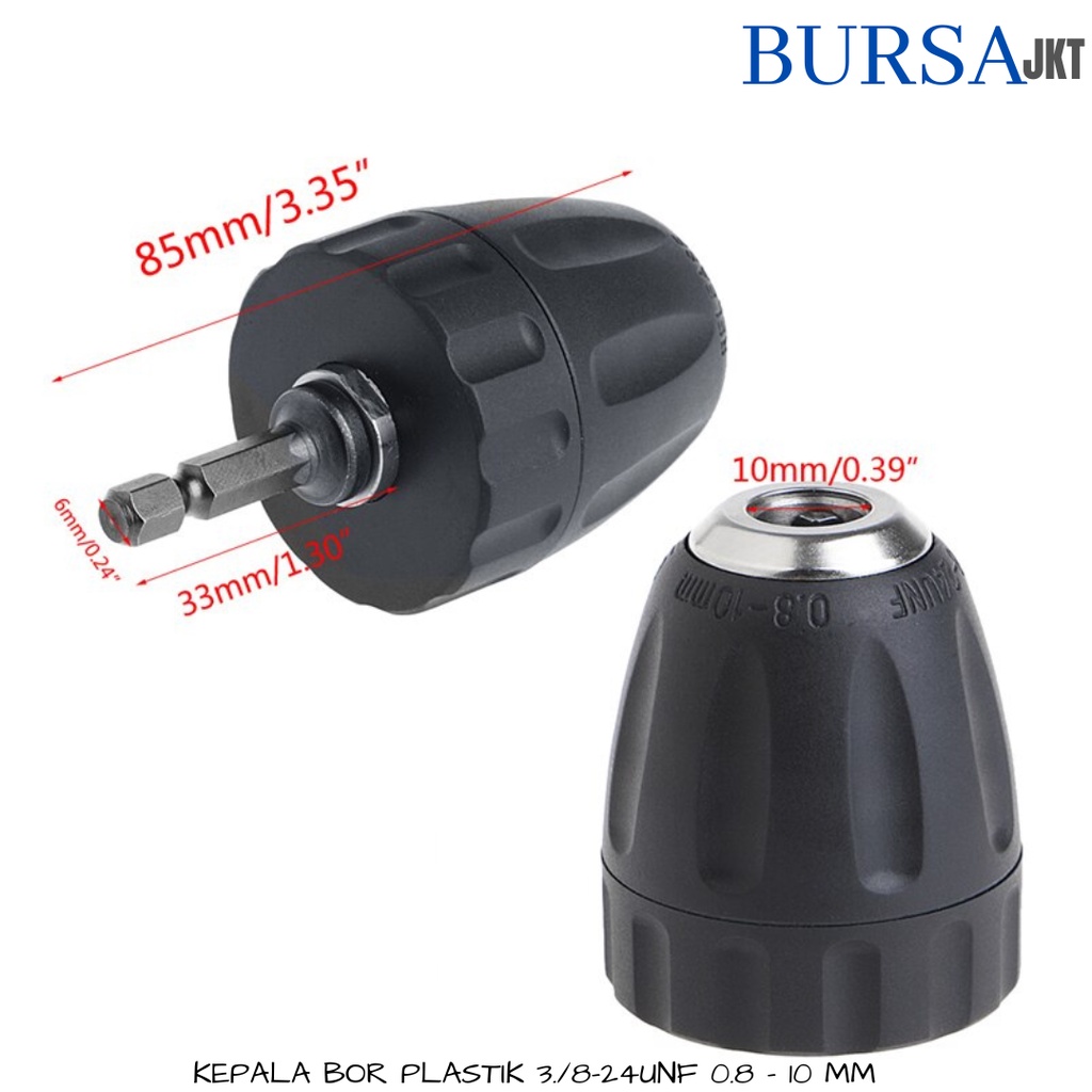 KEPALA BOR KEYLESS CORDLESS / DRILL CHUCK 0.8 - 10 MM 3/8 20UNF