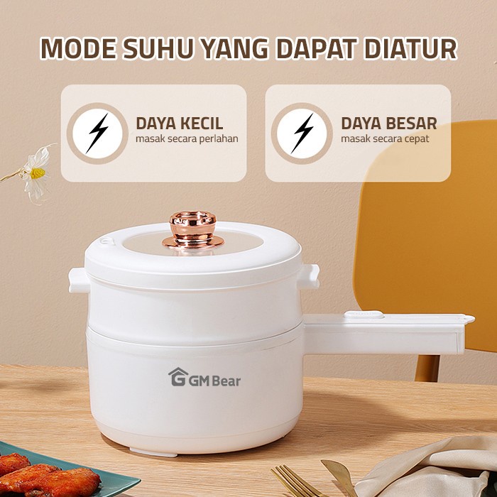 GM Bear Panci Listrik Panci Kukus Elektrik 1693 - Electric Cooking Pot Keramik 2 in 1