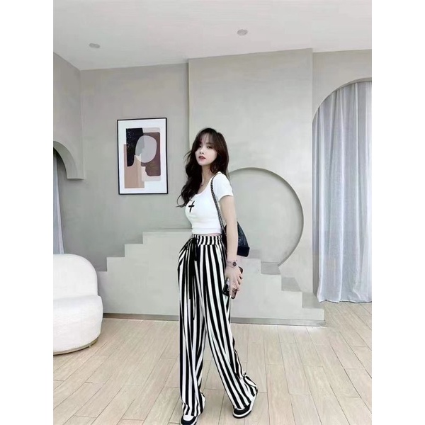 Celana Kulot Highwaist Salur impor