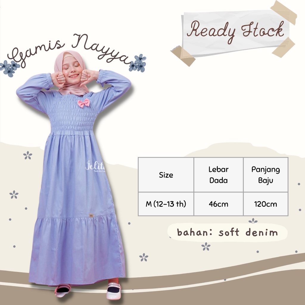 GAMIS ANAK REMAJA PEREMPUAN BAHAN SOFT DENIM WARNA BIRU JELITA TEEN NAYYA