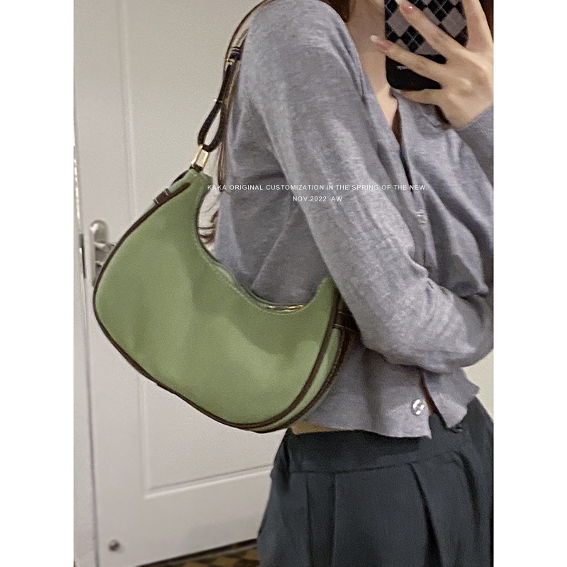 Suhao Scrub Hijau Tas Ketiak Wanita 2022 Baru Trendi Retro Portabel Sabit Tas Niche Tas Bahu Tekstur