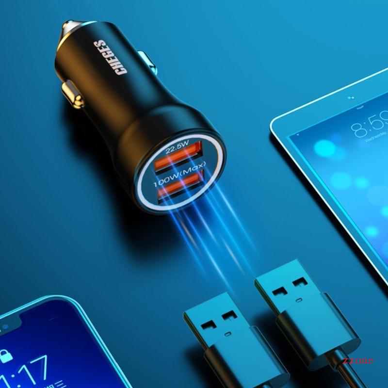 Zzz Adapter Charger Mobil Dual USB 100W 12-24V Fast Charging Untuk Note 20 / 10 S21 / 20 / 10 14 Pro Max 13 12 11