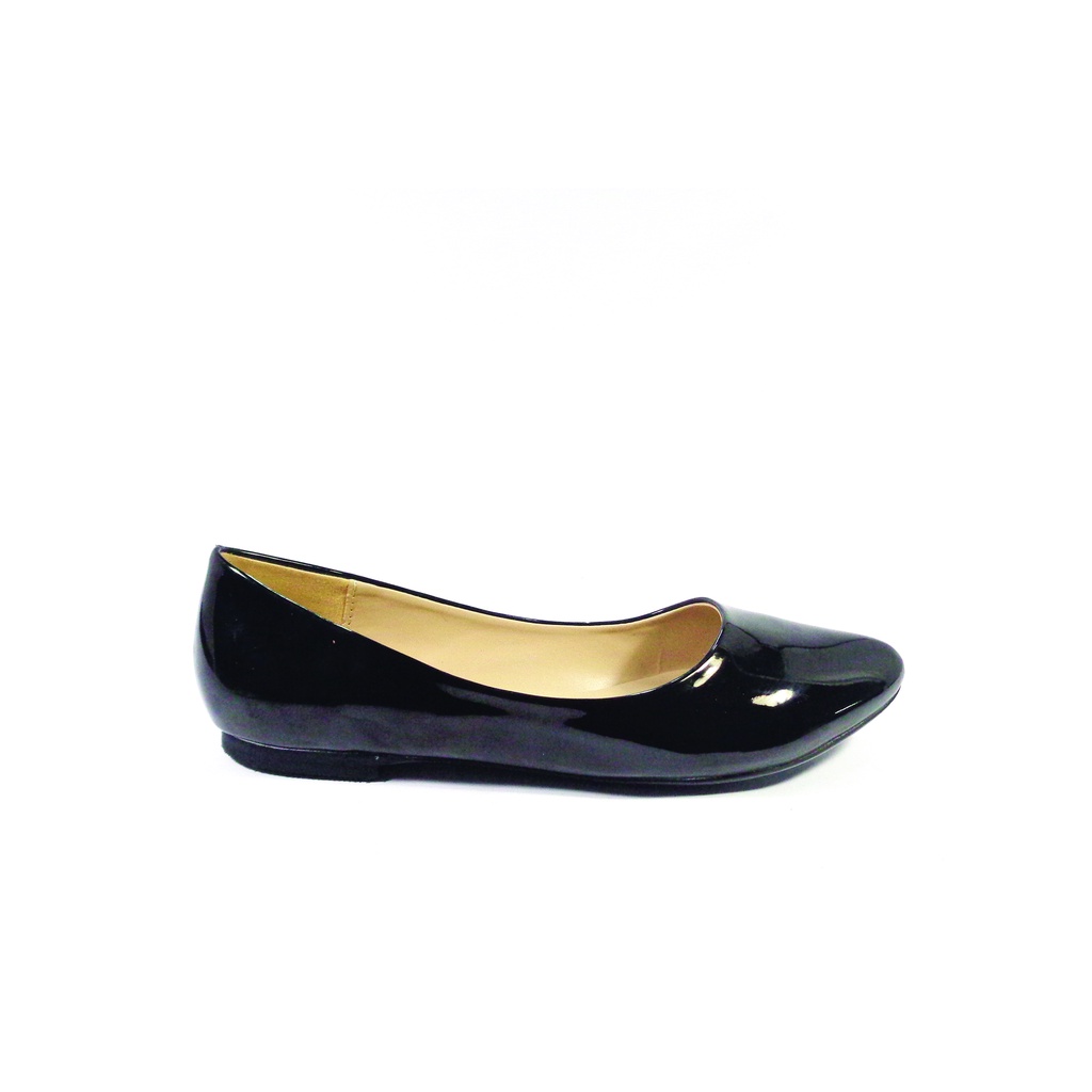 Workswell Sepatu Flat Wanita Basic Ujung Lancip Kode 3697 Hitam Glosy