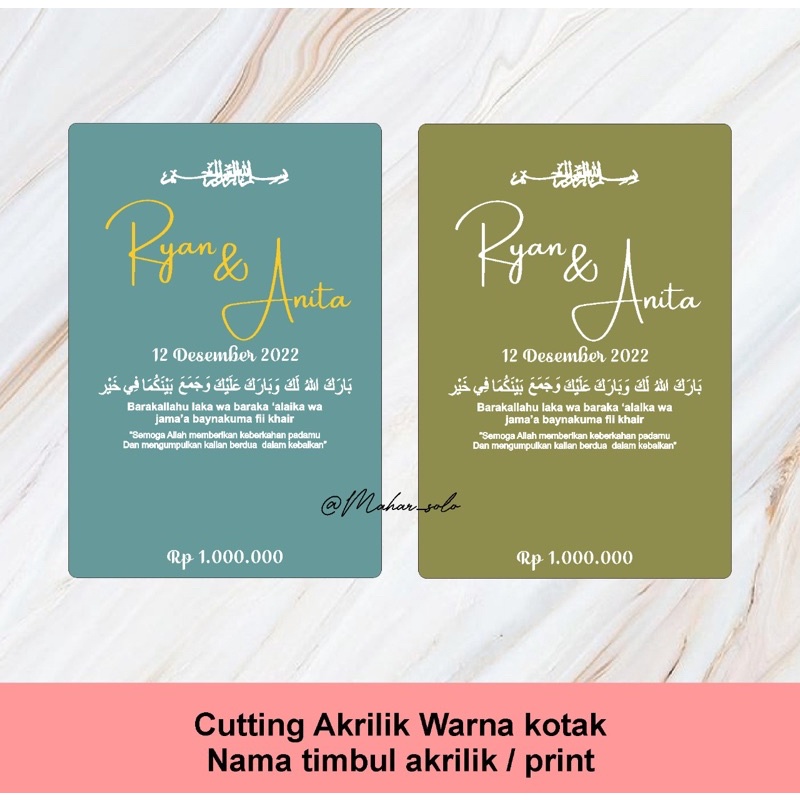 brush plat akrilik warna persegi / akrilik kotak bahan mahar