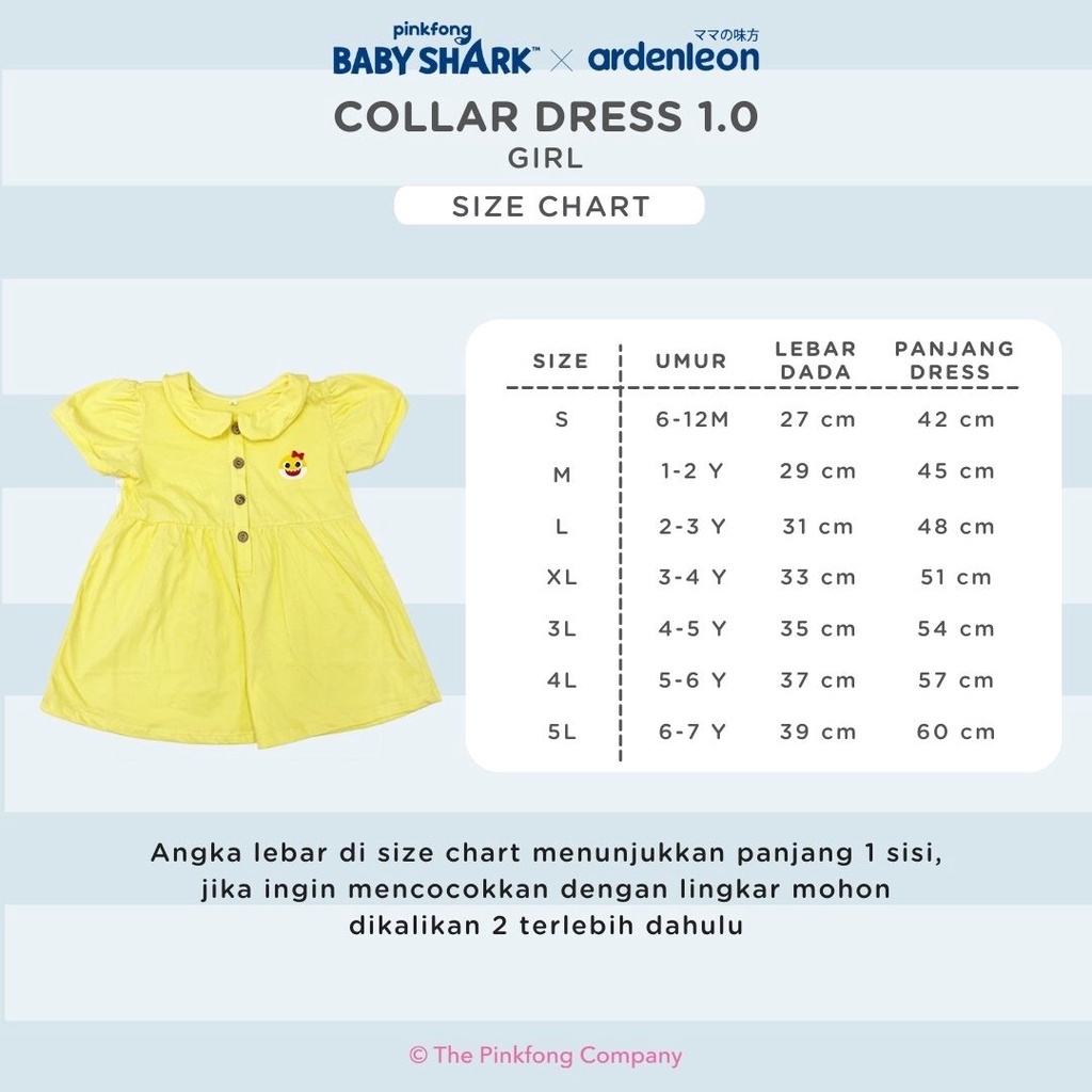 Baju Bayi Dress Rok Anak Perempuan Ardenleon Pinkfong Baby Shark Collar 6 12 Bulan 1 - 4 Tahun