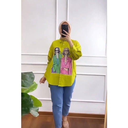 kemeja zara print kemeja wanita oversize