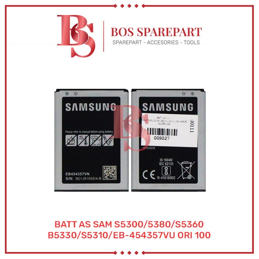 BATTERY AS SAMSUNG S5300/5380/S5360/B5330/S5310/EB-454357VU ORI 100 / BATERAI / BATRE