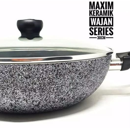 MAXIM CERAMIC WOK 30 CM TUTUP KACA ORI + 30CM DEEP WOK TUTUP KACA ORI BERGARANSI RESMI MANTAP