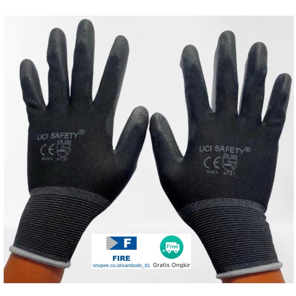 Sarung Tangan Kerja Palmfit Safety Gloves Security Dilapisi Karet Industri Pabrik Uci Safety Motor Bengkel otomotif Bagunan Coating Karet Pengaman kerja Packing PU Statis Multitask