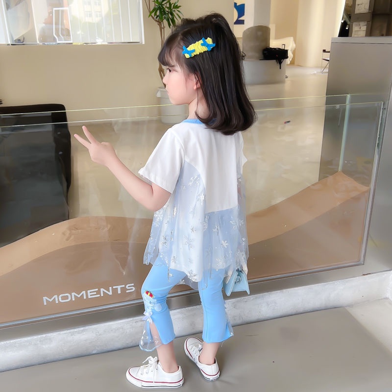 [PRINCESS KESLI] 1-9 tahun Baju anak perempuan kartun Elsa T-shirt/baju bayi perempuan lengan pendek + legging/