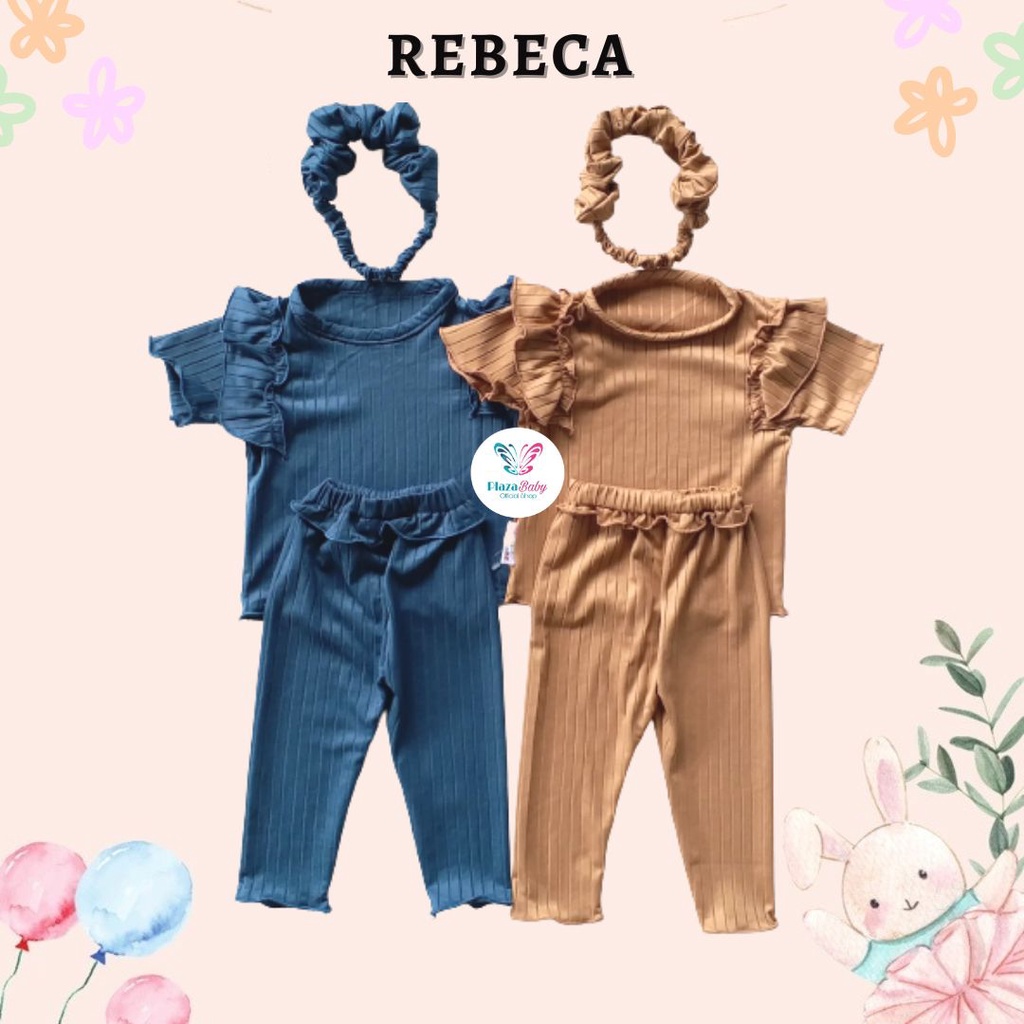 Plazababyku BBB REBECA setelan anak perempuan jumper bayi polos lucu free headband