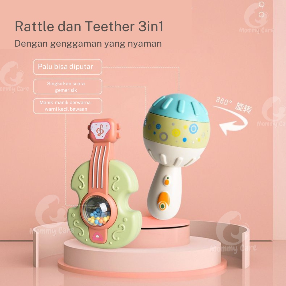 MOMMYCARE MAINAN RATTLE TEETHER BENTUK GITAR KARTUN UNTUK EDUKASI DINI BAYI NEWBORN