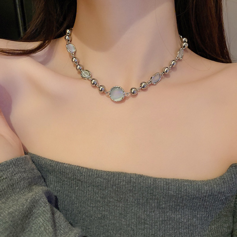 AY(CN) Kalung Choker Rantai Klavikula Hias Permata Warna Silver Untuk Wanita