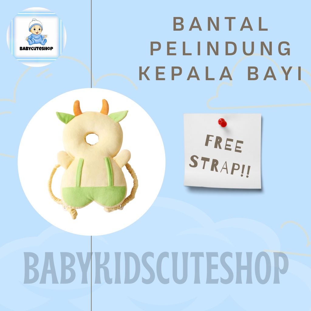 ( FREE STRAP ) Bantal Pelindung Kepala Bayi Buffalo Cream | Pelindung Kepala Bayi | Head Neck Pillow Pad