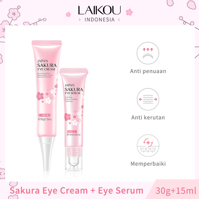 LAIKOU Japan Sakura Eye Serum Anti Penuaan Krim Mata Memudarkan Mata Panda Kerutan Halus 2 Pcs