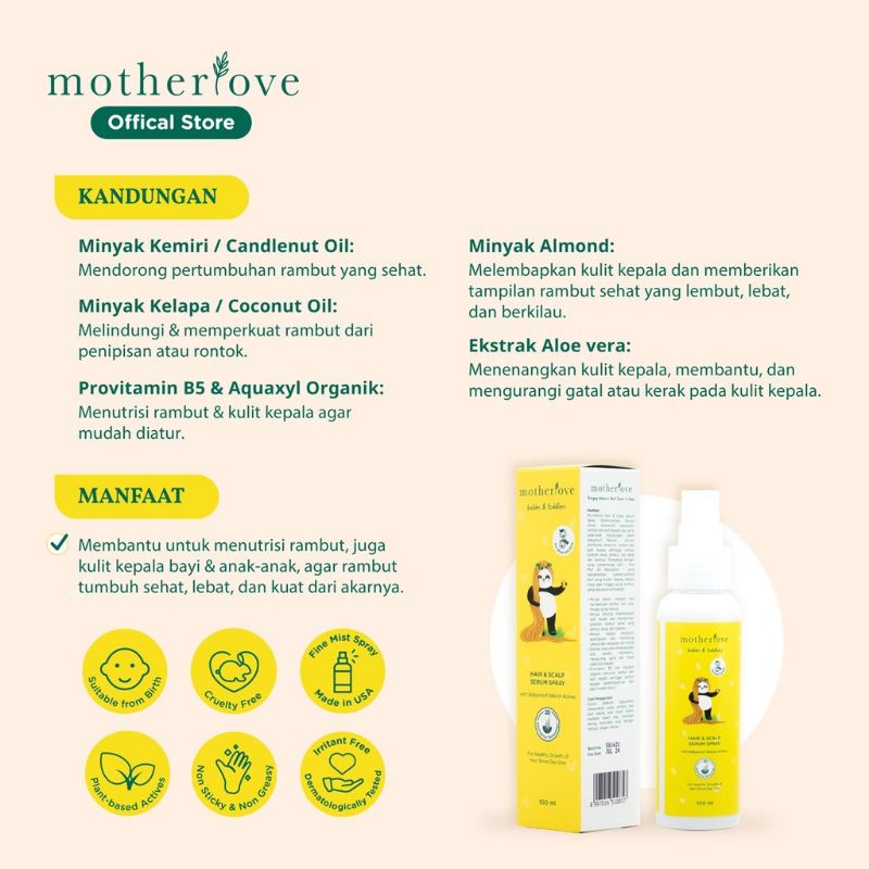 Motherlove Hair &amp; Scalp Serum Spray 100ml - Semprot Rambut Bayi