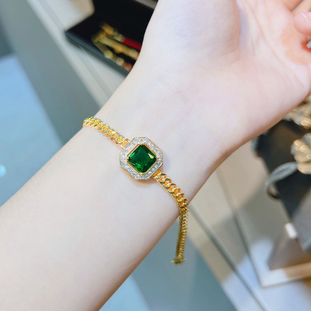 Goldkingdom Perhiasan Fashion Emas Asli Kadar 375 Bangkok Aksesoris Ready Stock Perhiasan Lapis Emas Emerald Square Diamond Chain Rantai Vintage Cuban Chain Bracelet