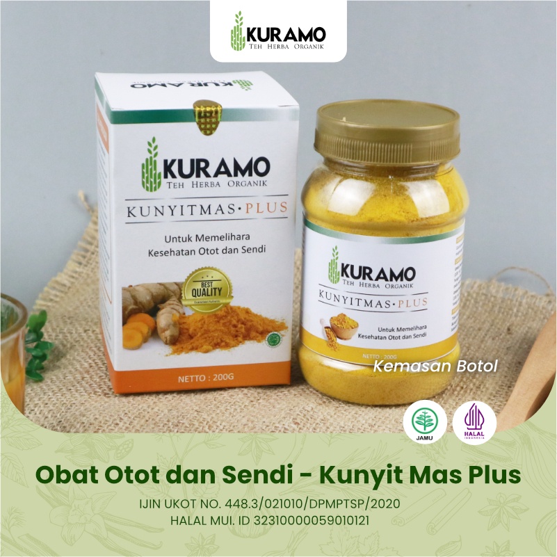 Herbal Obat Asam Urat Rematik Otot Sendi Kunyit Mas Plus Kuramo Teh Jamu Bubuk Herbal 200gr Kemasan 