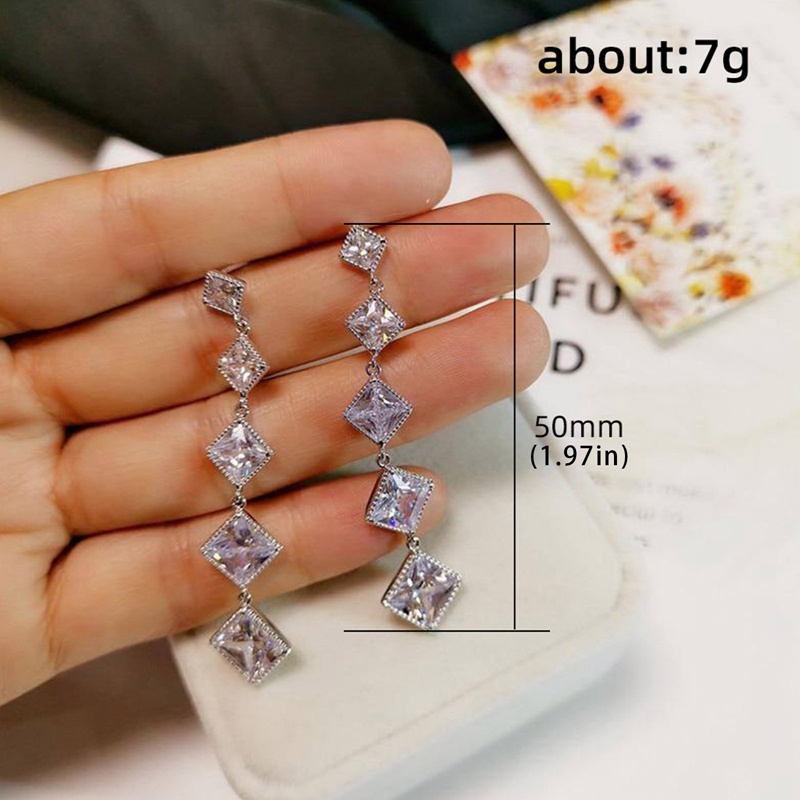 Fancyqube Anting Panjang Model Gantung Bentuk Persegi Aksen Kristal Kubik Zirconia Untuk Wanita
