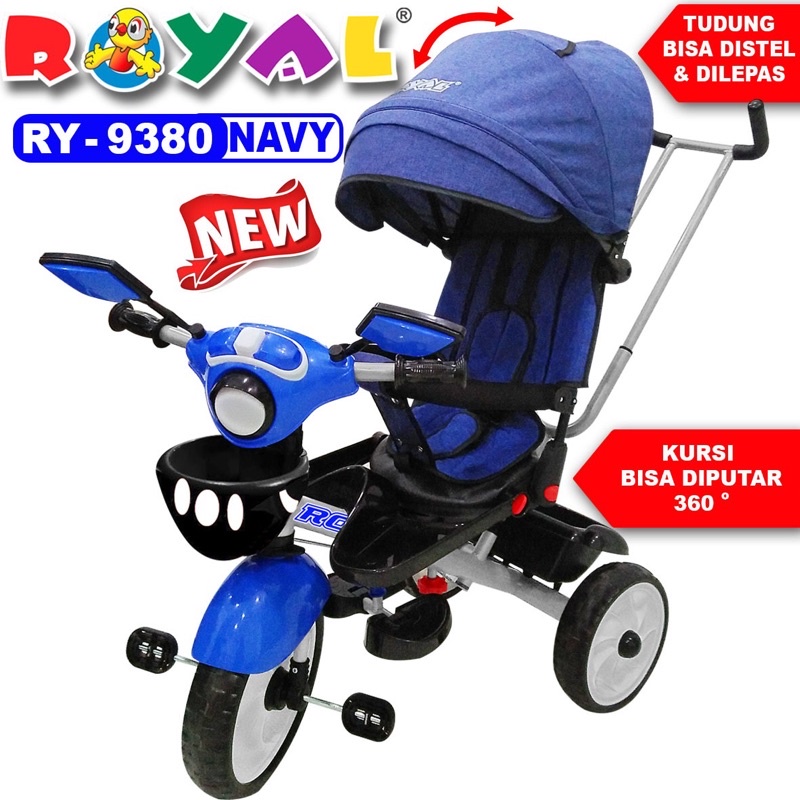 SEPEDA ANAK RODA TIGA/TRICYCLE ROYAL RY9680 LAMPU-MUSIK-DORONG BESI-JOK BISA DIPUTAR, REBAHAN