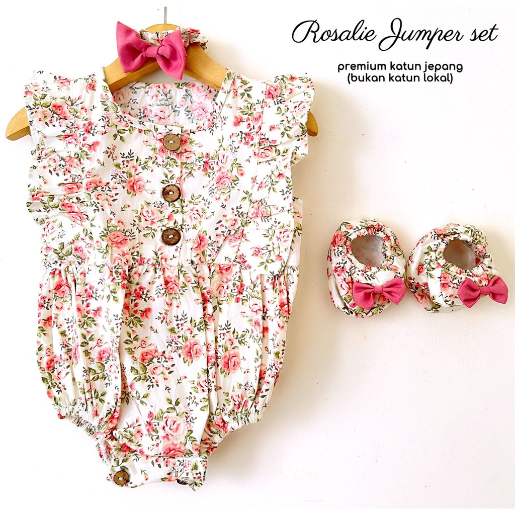 Premium Jumper set Katun Jepang Rosalie babeebabyshop sepatu bandana jalan lucu anak bayi grosir cewek perempuan