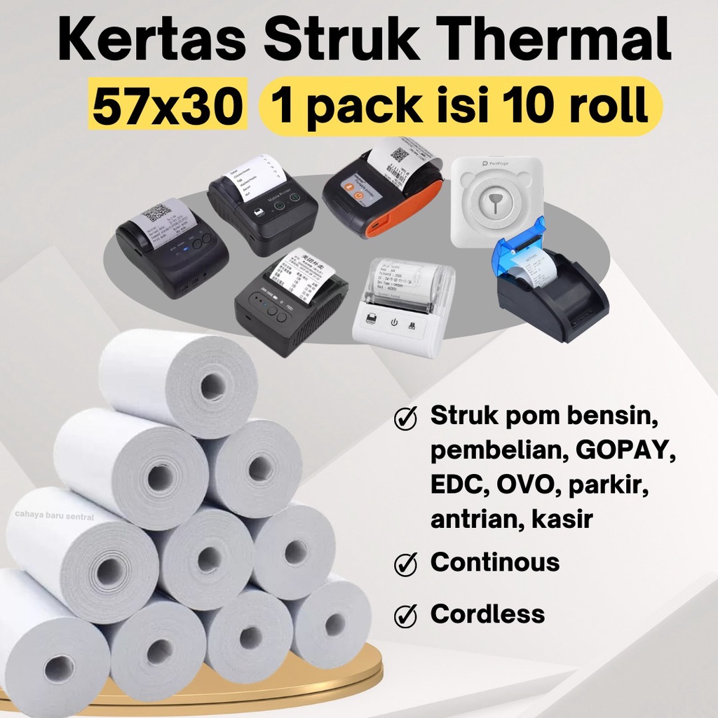 

Kertas Thermal Murah Ukuran 57x30mm Paket 10 Roll