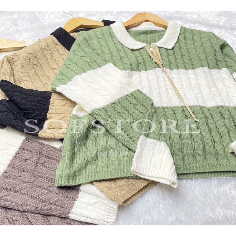 Nayara Sweater Cable Crop Top Rajut Premium Knit / Atasan wanita premium Tebal