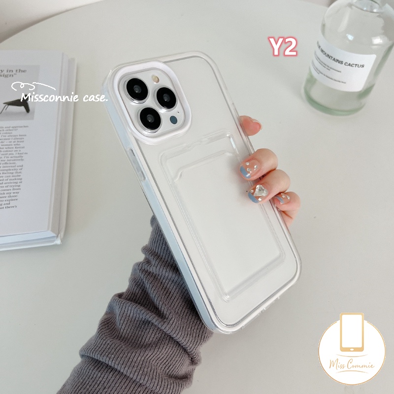 3in1 Soft Case Kartu Kredit Warna Permen Polos Untuk iPhone 7Plus 8Plus XR 11 13 12 14 Pro MAX 7 8 6 6S Plus X XS MAX SE 2020