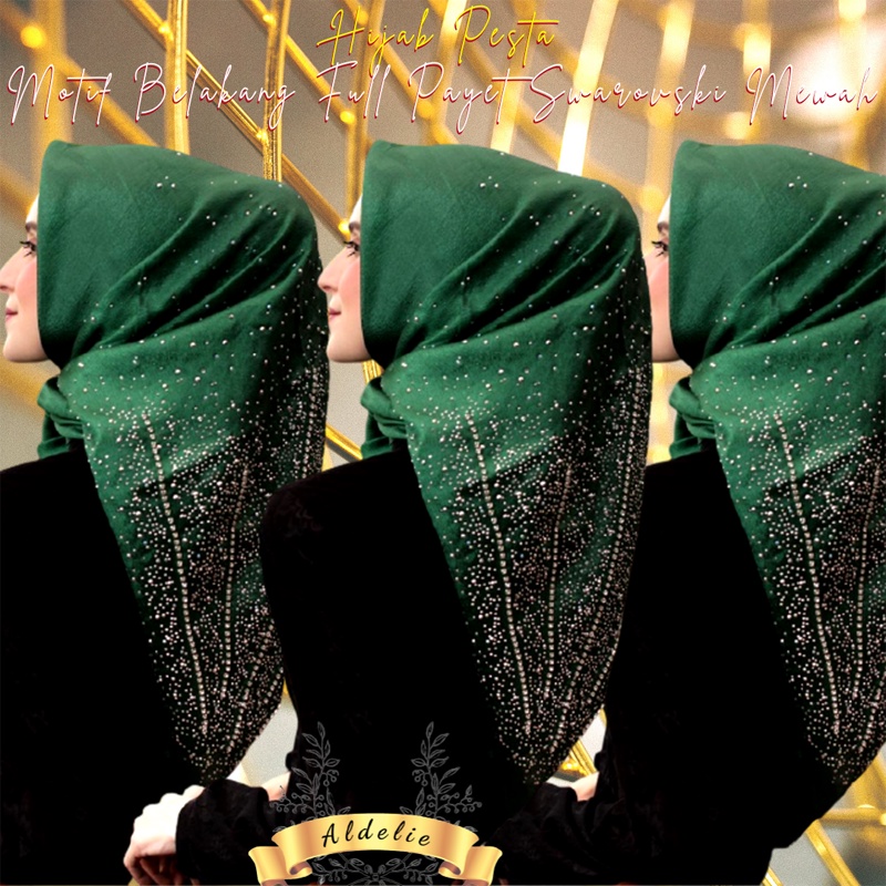 HIJAB PESTA INSTAN SEGI EMPAT BAHAN GLITER KILAT MEWAH ELEGAN MUDAH DIBENTUK MOTIF BELAKANG PAYET FU