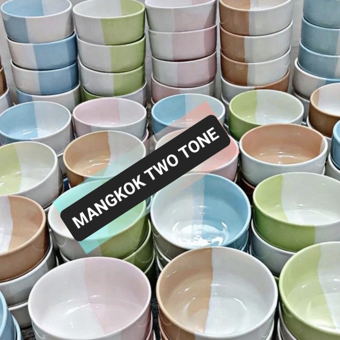 Mangkok Keramik Tebal Two Tone 2/Porcelain Bowl/Mangkuk Makan Cantik