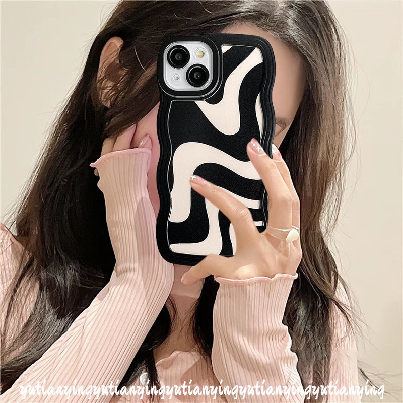 Art Zebra Pattern Case OPPO A17 A15 A76 A54 A16K A12 A74 A95 A16 A96 A57 2022 A7 A55 A53 A9 A15s A16s A5s A16E A1K A5 A52 A3s Reno 56 8 7 A12E F9 Irregular Streak Wavy Edge Sarung Cover Sarung