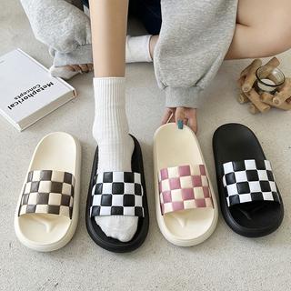 GO! SD894 Sandal Rumah Slop motif kotak- kotak catur Sendal Karet  Karet Empuk Home Anti Slip Wanita Pria Gaya Korea