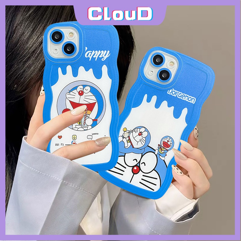 Wavy Edge Soft Tpu Kartun Milk Tea Case Realme C33 C35 C20 C25s C30 C17 C25Y C15 C21Y C12 C3 C20A C25 Realme 6i 9 10 8 7 7i 5 5i C11 2021 5s C1 Shockproof Cute Doreamon Back Cover