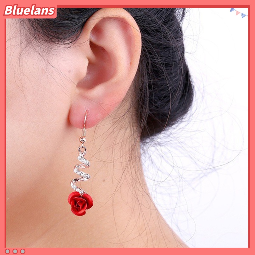 Bluelans Rhinestone Inlaid Rose Flower Spiral Dangle Women Hook Earrings Jewelry Gift