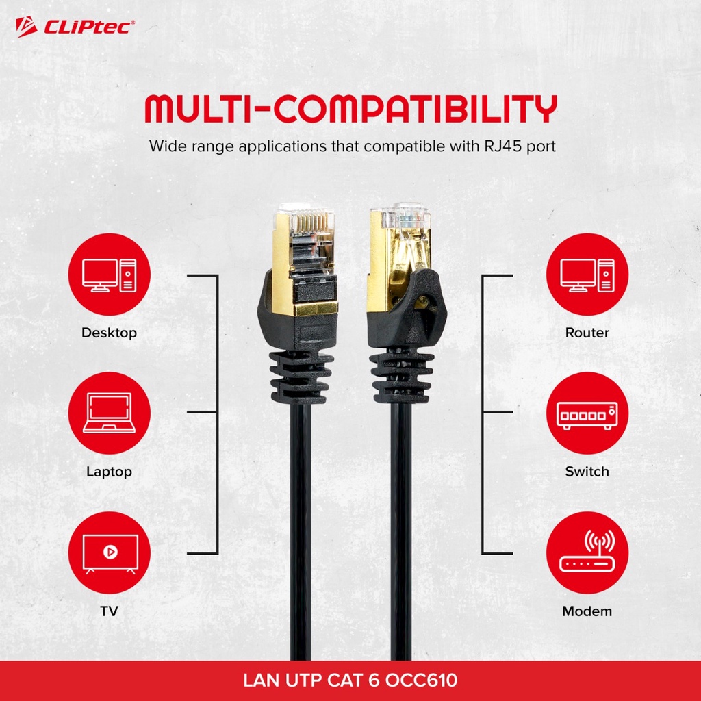 Kabel LAN UTP CAT6 RJ45 Gold Plated 10m CLIPtec OCC610