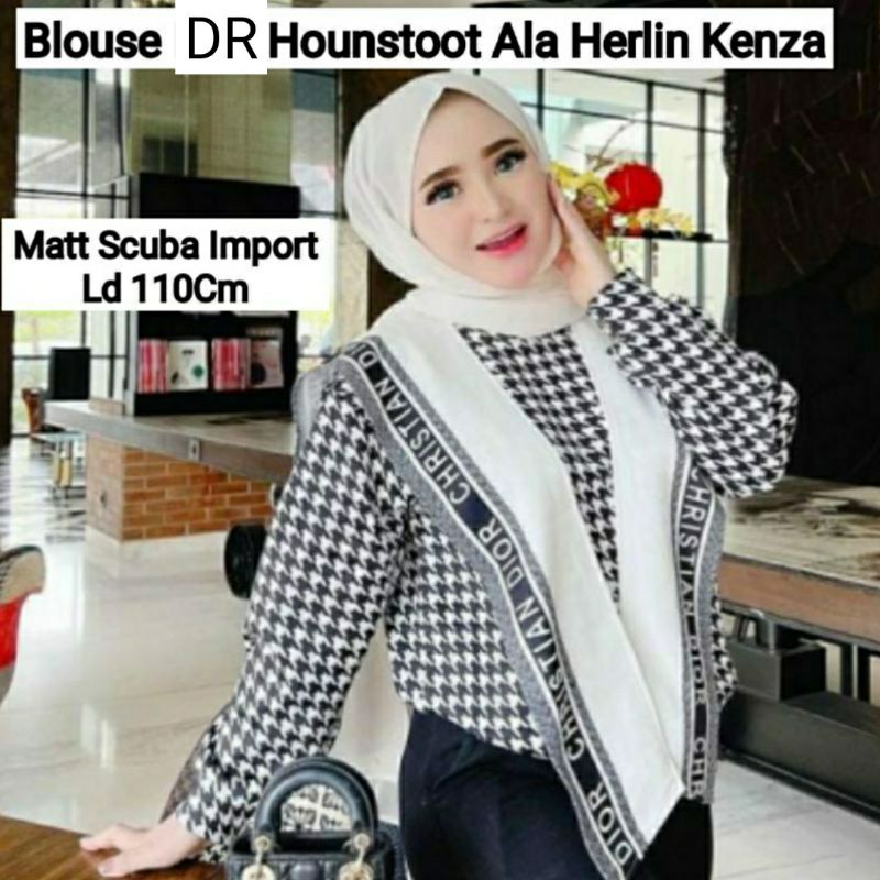 Atasan Wanita DIO *R Kotak Houndstooth JUMBO Ld 120Cm Hitam Putih Bahan Scuba Import Ala EXTU Herlin