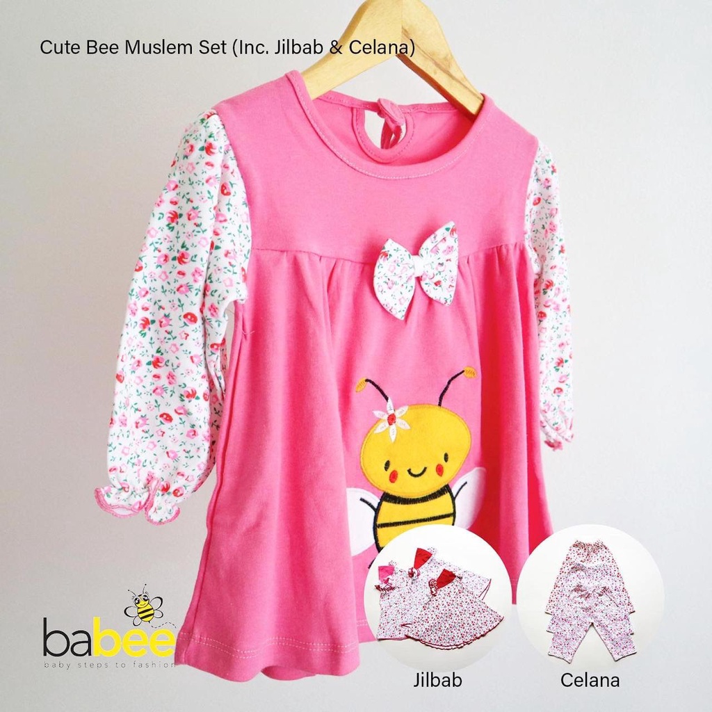 POLLY MOSLEM / CUTE BEE Setelan Baju Muslim Hijab Lucu Gamis Anak Bayi Perempuan Cewek Terlaris Terbaru Murah