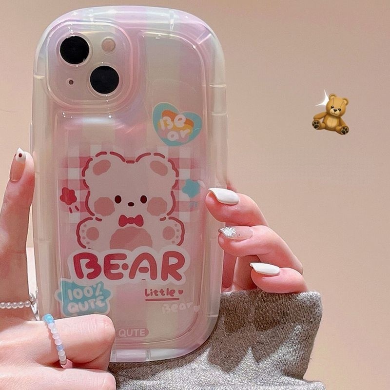 Case Motif Beruang Garis Pink Untuk IPhone 12 13 14 11 Pro Max X Xs Max Xr cfcfv
