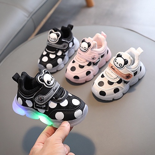 Kids.Co Sepatu Led Polkadot Panda Anak Bayi Perempuan 1-3 Tahun Import - Children Shoes
