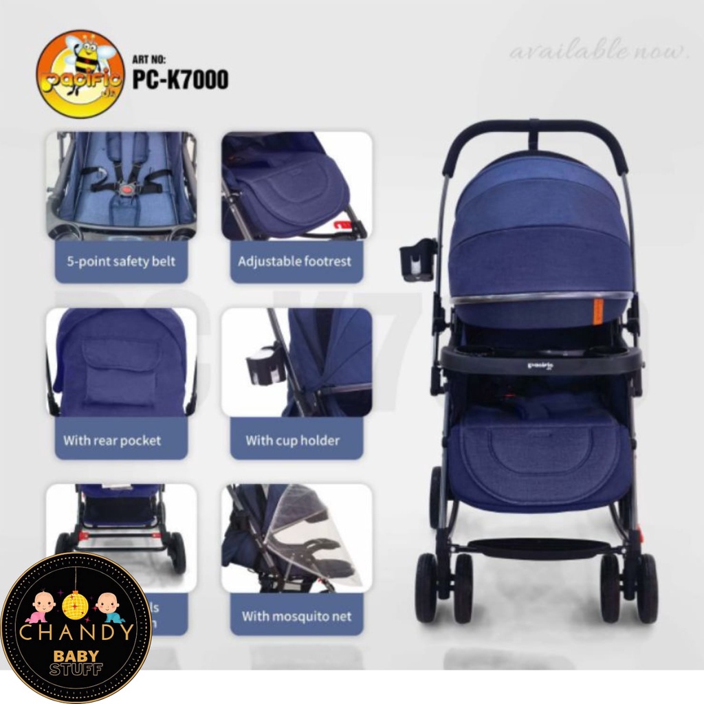 KERETA BAYI STROLLER BABY PACIFIC K7000 REVERSIBLE HANDLE BISA HADAP DUA ARAH DAN AYUN