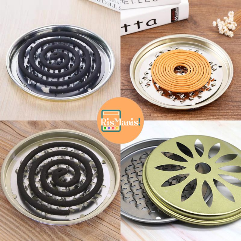 MOSQUITO COIL HOLDER - Alas Tempat Obat Nyamuk Bakar Tatakan Stainless Steel Wadah Portable Bulat Penutup Tahan Panas Aman