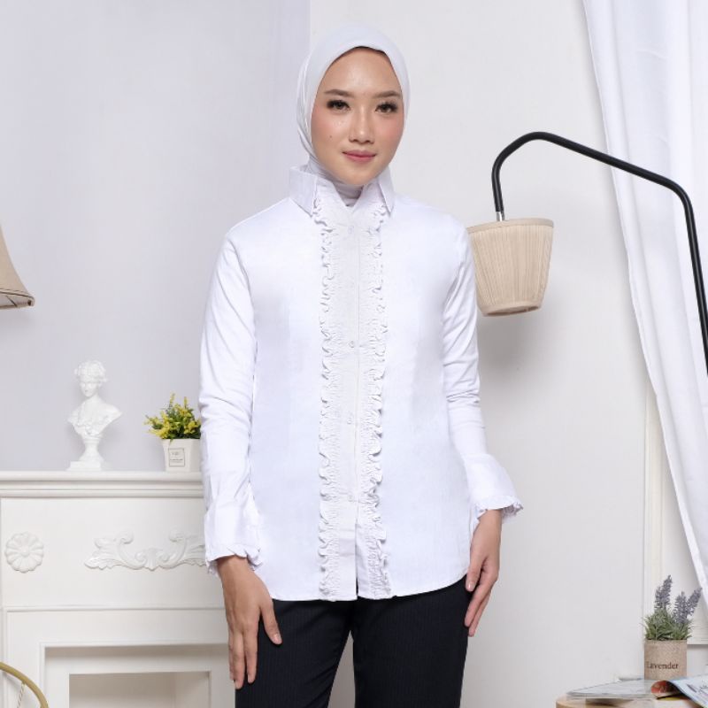 Kemeja Putih Kerja Wanita Formal Bahan Strech/Melar