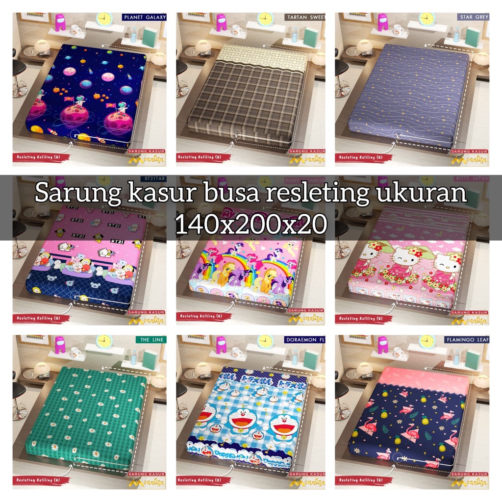 SARUNG KASUR BUSA RESLETING UKURAN 140X200X20 CM MERK MONALISA / SPREI RESLETING UKURAN 140X200X20 C