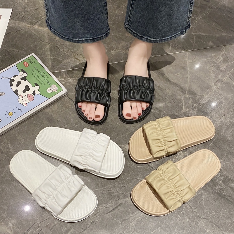 Alibaba1688 Sandal Slop Wanita Motif Kerut Polos Import